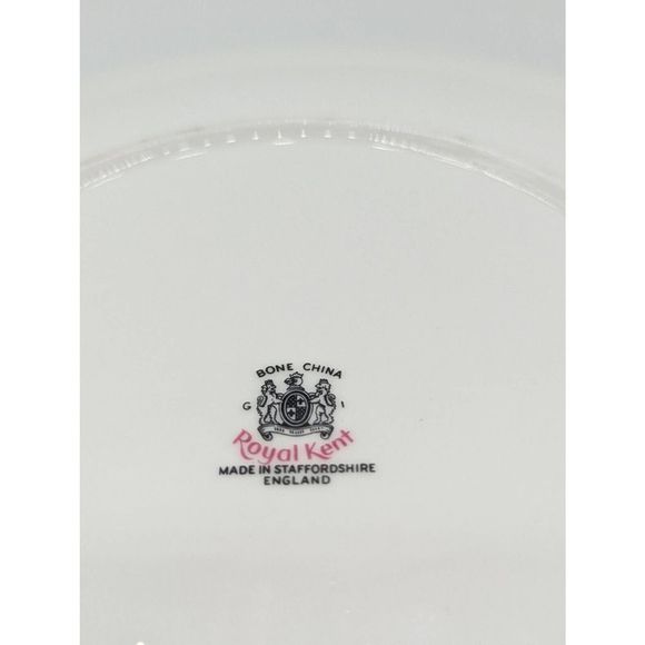 Vintage Royal Kent 8" Fine Bone China Plate Pink Peony Flower 24KG Trim England - Picture 8 of 8